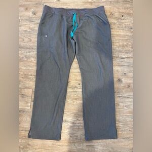 Figs Heather Grey Scrub Pants with Teal Drawstring Size XXL Tall